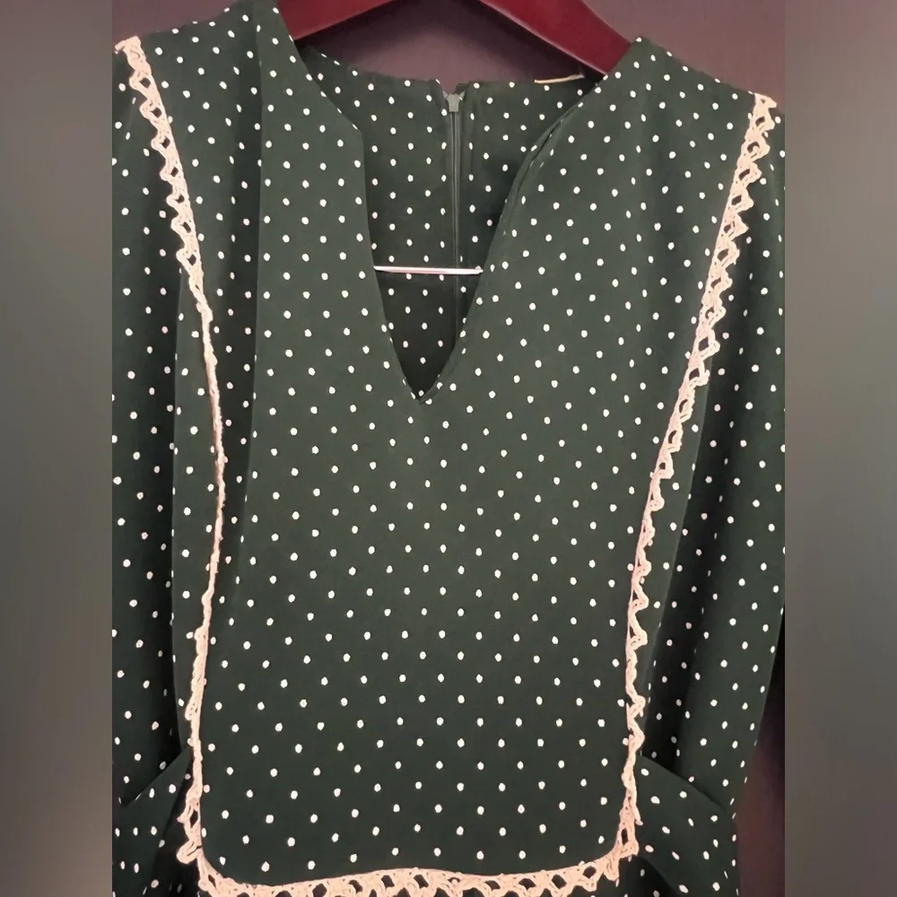 Vintage 70s Bib Front Tie Back Prairie Long Sleeve Maxi Dress - Picture 10 of 14